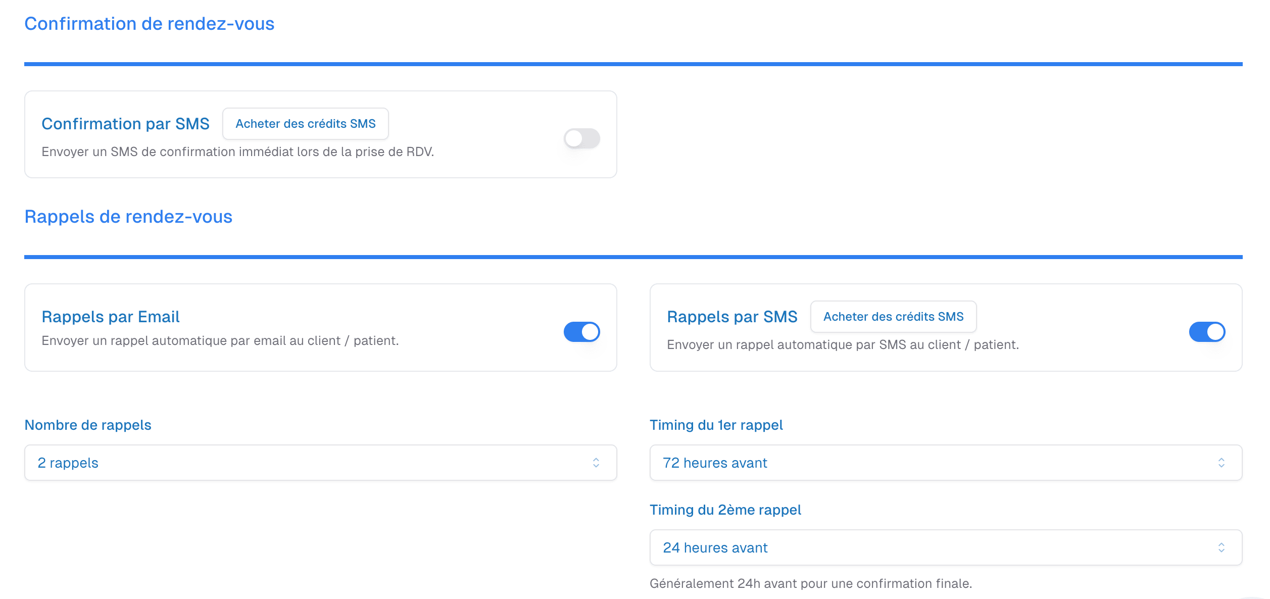 Thera-connect confirmation de rdv SMS mail