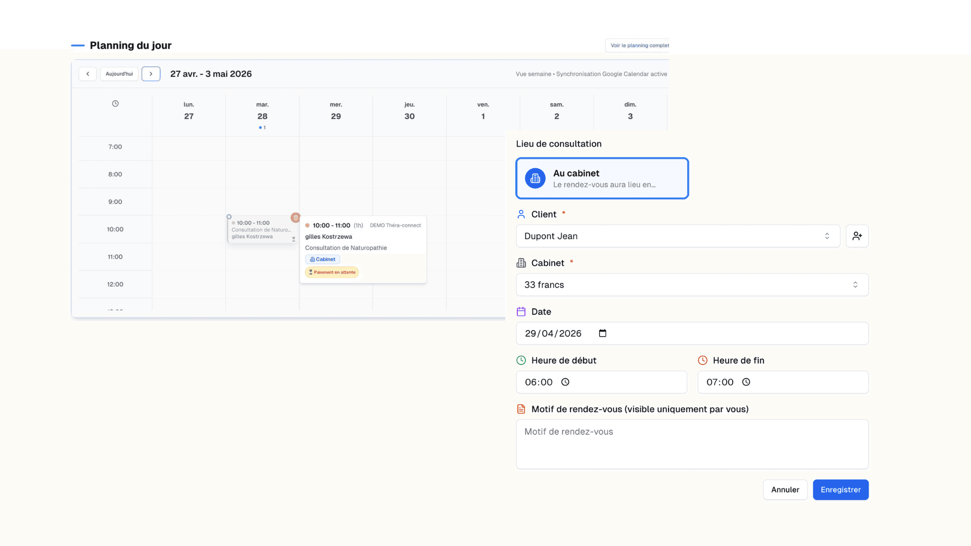 prise de rendez-vous dans Thera-connect prépaiement.png