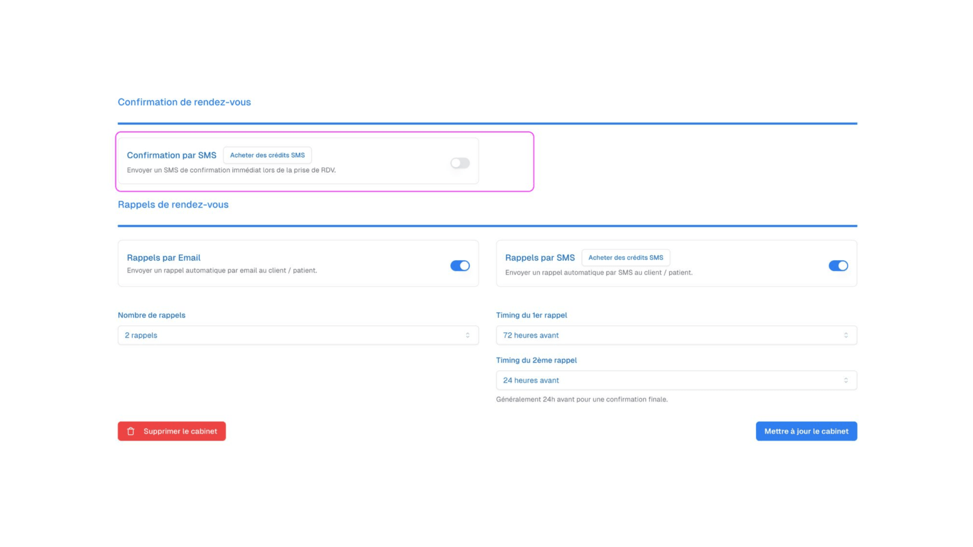 prise de rendez-vous dans Thera-connect rappel SMS.png